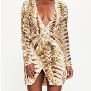 Peace + Love by Missguided Gold Mesh Sequin Dress